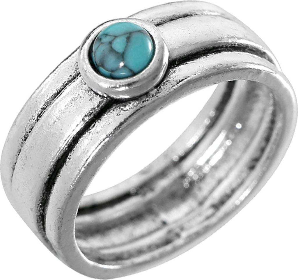 Drei Schichten einfacher Statement-Vintage-Ring im Ethno-Stil, türkisfarbener Damenring, Schmuck-Mithelfer-Silber,US 11