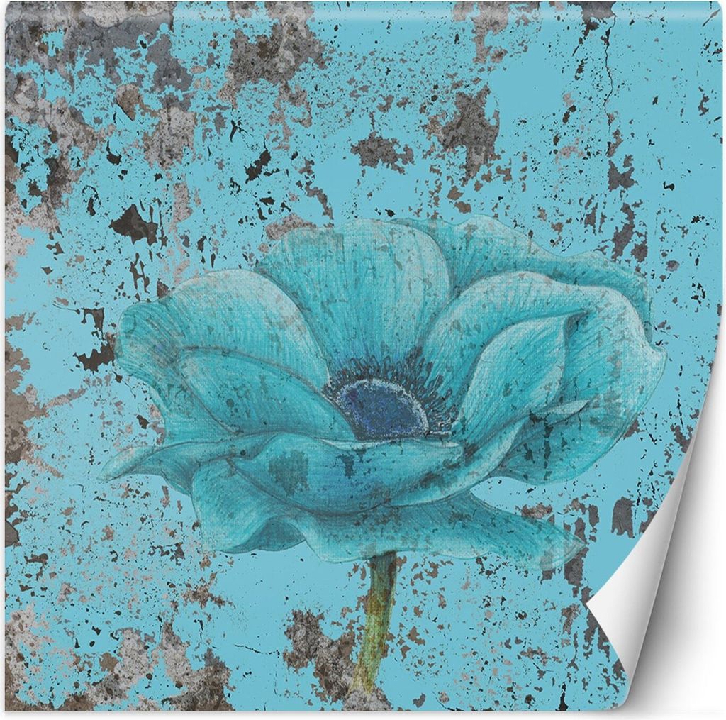 Vlies fototapete Türkisfarbene Blume shabby chic 100x100 cm Feeby Blau inkl. Kleber einfache Montage
