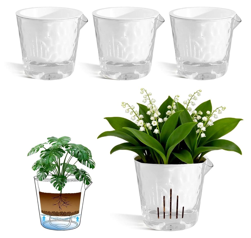 4er Set Kräutertöpfe Küche Selbstbewässernd, Blumentopf mit Bewässerungssystem, Selbstbewässerungstopf Groß mit Transparente Wasserspeicher,...
