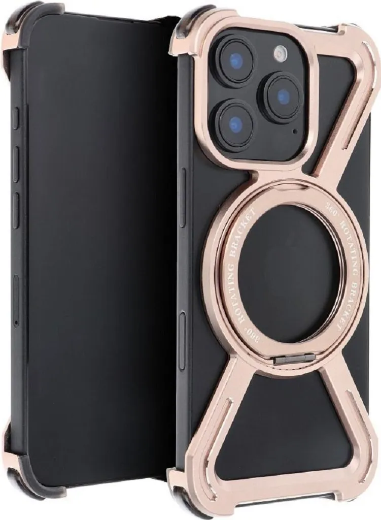Cover Alluminio iPhone 16 Gold con Ring Stand - Shockproof Premium