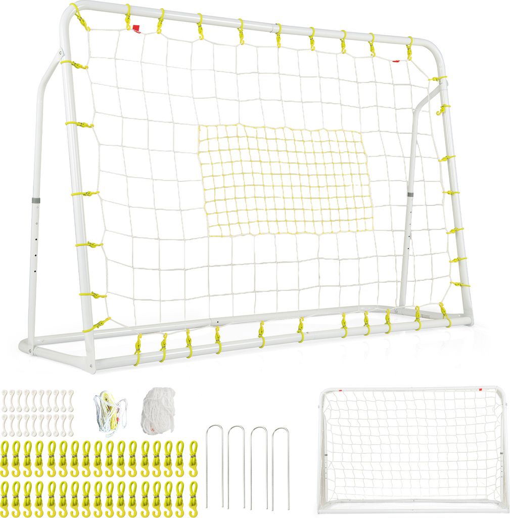 COSTWAY 2 in 1 Fußballtor & Rebounder, Fußballtor-Set höhenverstellbar für Kinder ab 6 Jahren Weiß