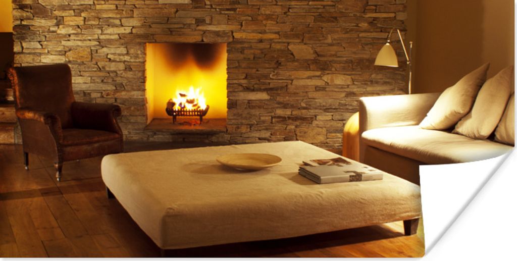 MuchoWow Poster Ein Kamin in einem modernen Wohnzimmer 160x80 cm - Foto Poster