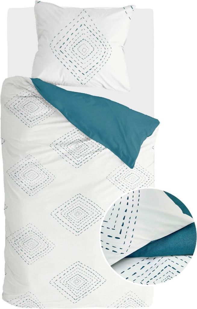 Walra Bettwäsche Boho Stitches Weiß / Petrol - 140x220 cm