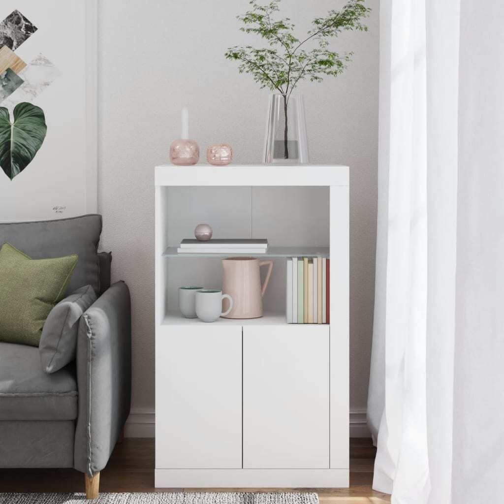 Szafka boczna z oświetleniem LED Biały Materiał Zdjęcie produktu 3
