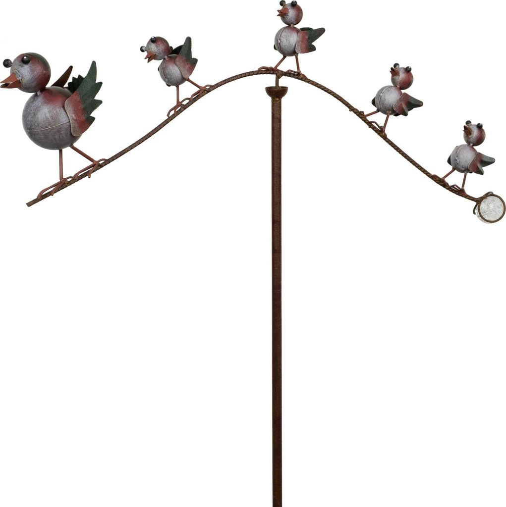 Gartenstecker Metall Vögel auf Ast mit Glaskugel 161 cm hoch - Gartendeko Vogel Gartenfigur Edelrost-Optik - Deko Stecker Metallfigur für Außen ...