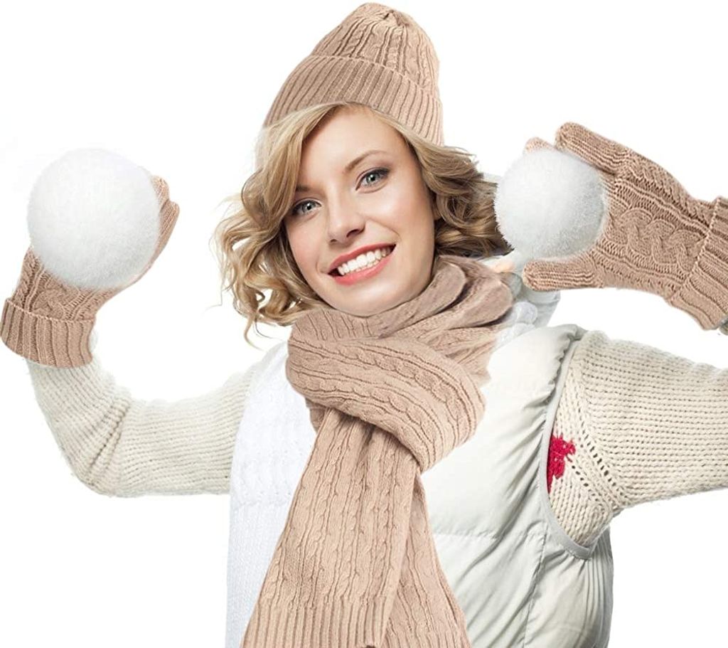 Stricken Mütze Schal Handschuhe Set-Frauen Männer Unisex Zopfmuster Winter kaltes Wetter Geschenkset
