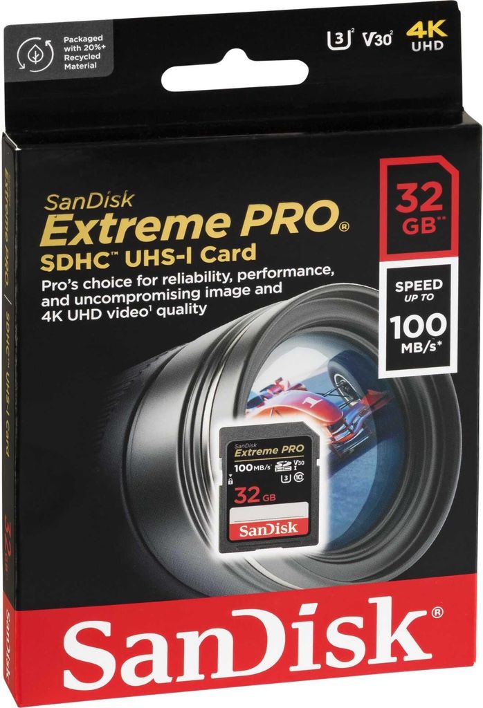 SANDISK SDHC Extreme Pro 32 Go 100 Mo/s UHS-I C10 V30 U3 Image du produit 