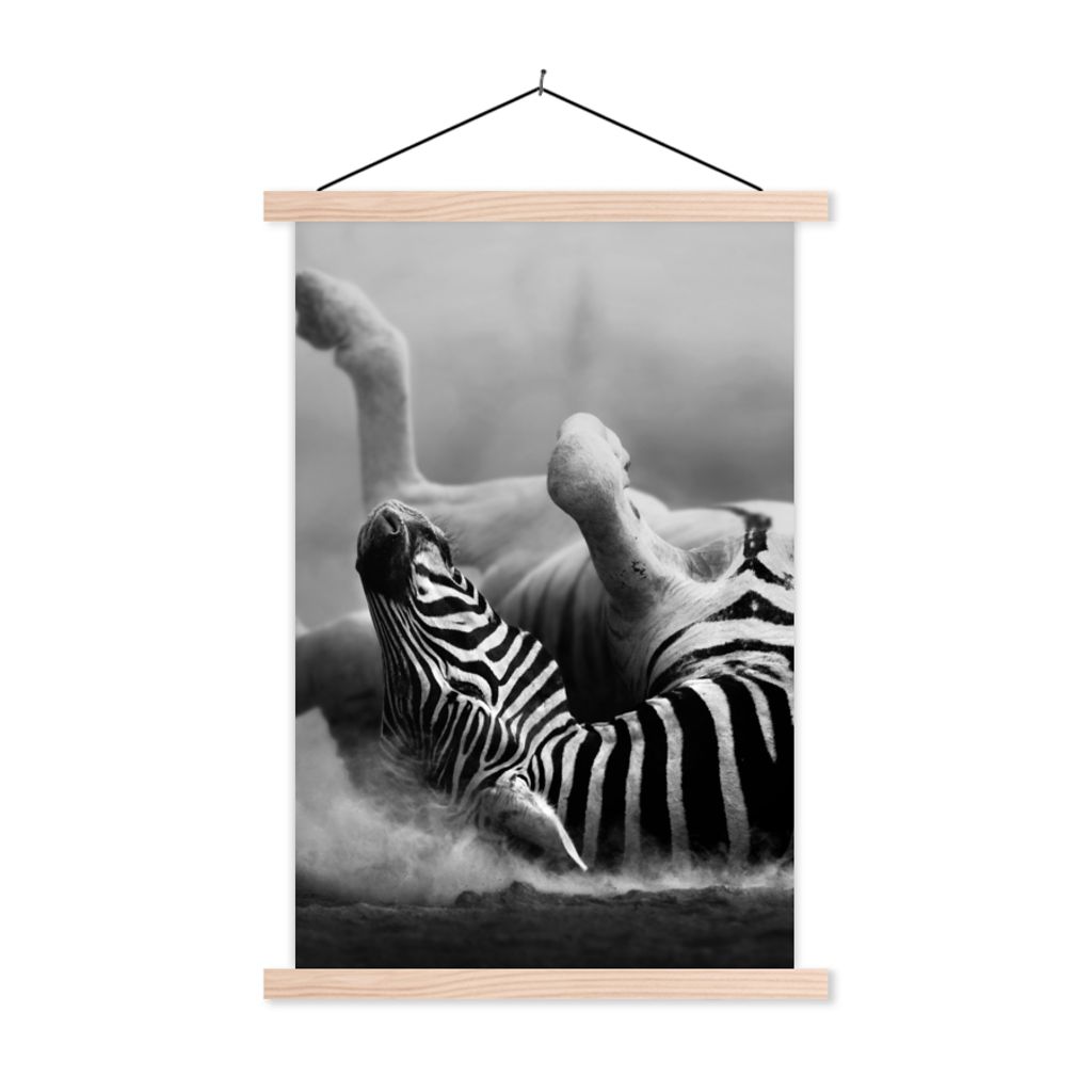 MuchoWow Textilposter Zebra - Tiere - Schwarz - Weiß 60x90 cm mit holzfarbenen Rahmen - Textil
