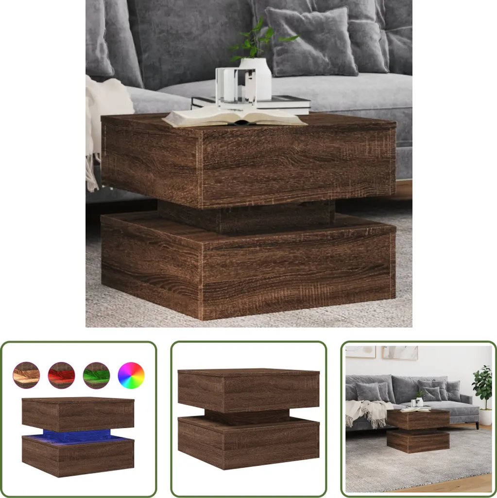 Gaming Coffee Table LED RGB Rovere Marrone 50x50 - Tech Design