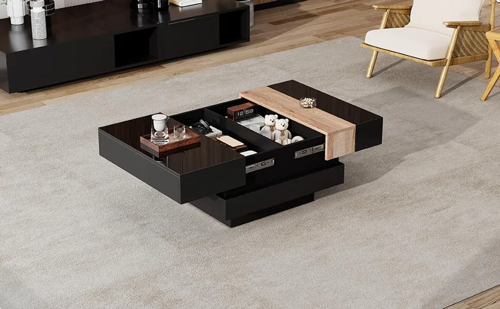 Table basse design anti-encombrement avec coffre intégré noir - 8