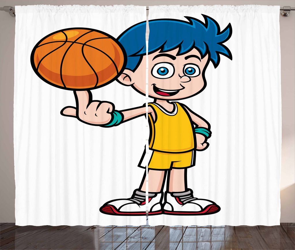 ABAKUHAUS Sport Rustikaler Vorhang, Jungen-Basketball, Wohnzimmer Universalband Gardinen mit Schlaufen und Haken, 280 x 245 cm, Mehrfarbig