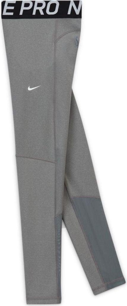 Nike Pro Big Kids' (Girls') Tights Leggings CARBON HEATHER/WHITE L