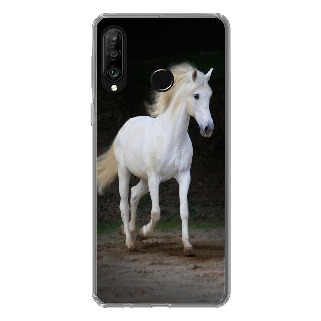 MuchoWow Handyhülle Schutzhülle Hülle für Huawei P30 Lite Pferde - Sand - Dunkel Silikon Softcase Handy Hülle - Handyhülle