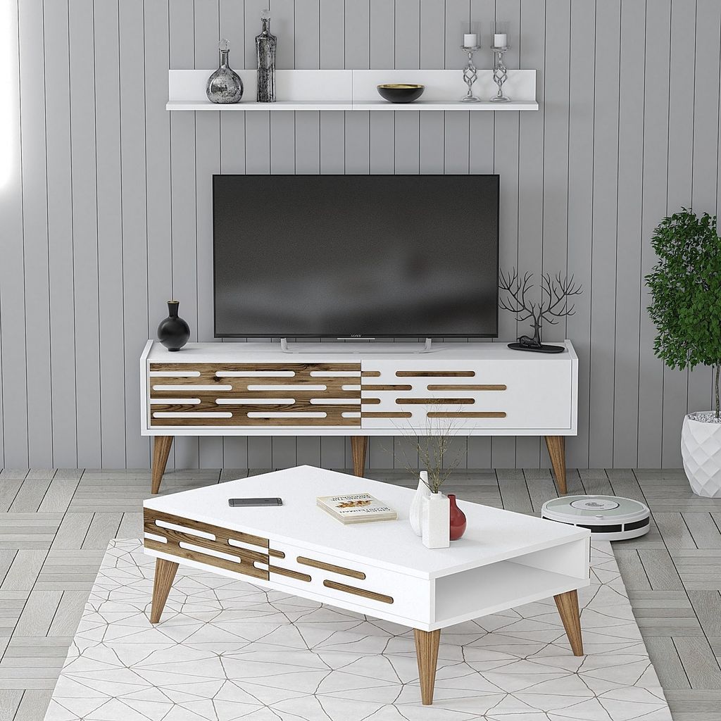Skye Decor, Valensiya 140 - White, Wohnzimmermöbel-Set, Weiß, 100 % MELAMINBESCHICHTETE SPANPLATTEN, 140 x 45 x 35 cm