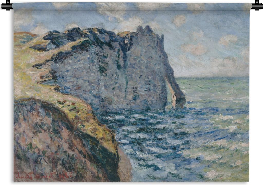 MuchoWow Wandteppich Wandbehang Die Manneporte-Klippe von Aval, Etretat - Gemälde von Claude Monet 90x67.5 cm Tapisserie Dekoration Wandtuch - F...
