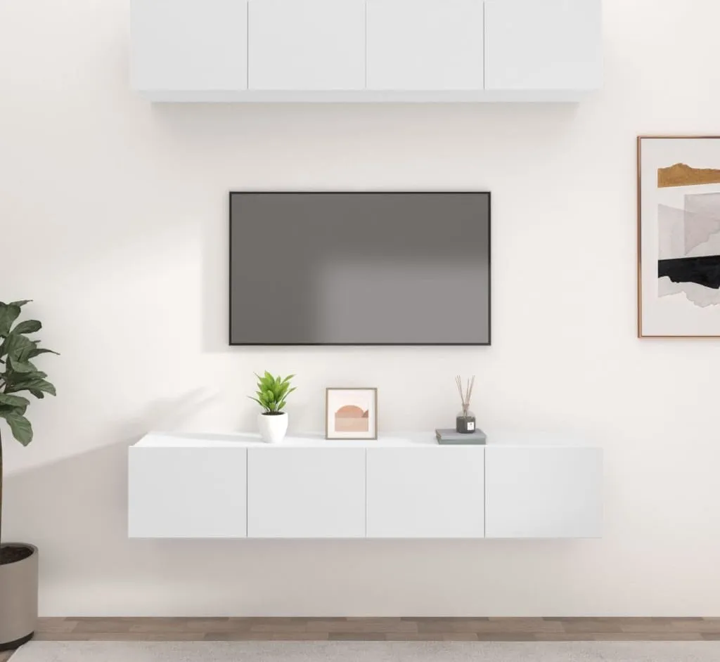 Meuble TV 4 Éléments Blancs 80 cm en Bois Composite Haute Qualité