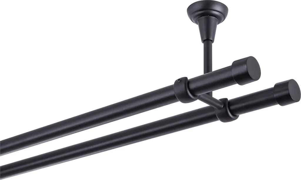Bastone per tende nero, 160 cm, 2 binari, 19 mm, in metallo, fissaggio a soffitto, tappo diritto