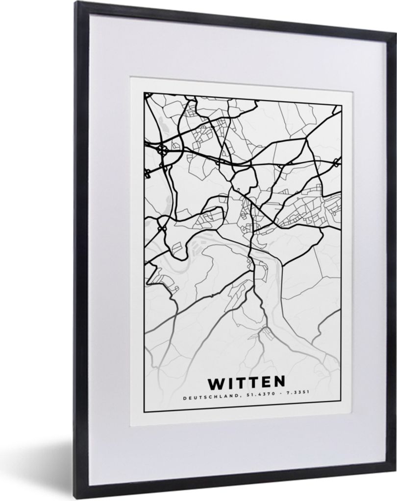 MuchoWow Gerahmtes Poster Witten - Karte - Stadtplan 30x40 cm - Poster mit Schwarzem Bilderrahmen Wandposter Rahmen Foto Bilder - Wandposter Schl...
