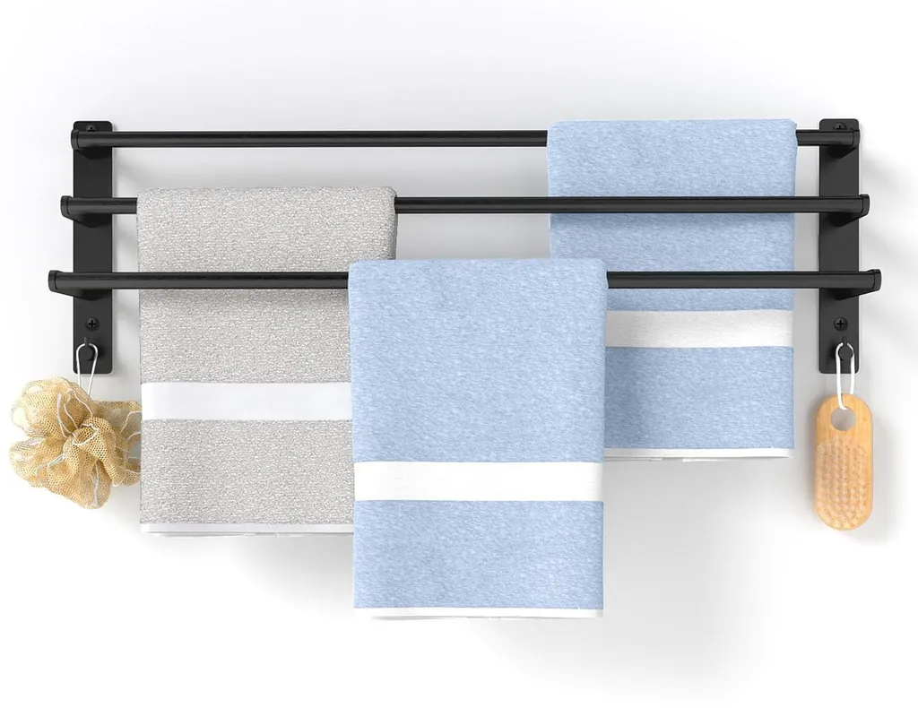 Porte-serviettes salle de bain pour plusieurs serviettes noir mat