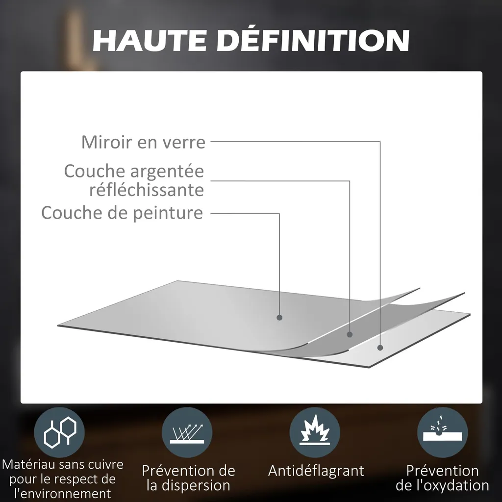 Miroir LED mural 80x60 cm à intensité variable blanc transparent - 10