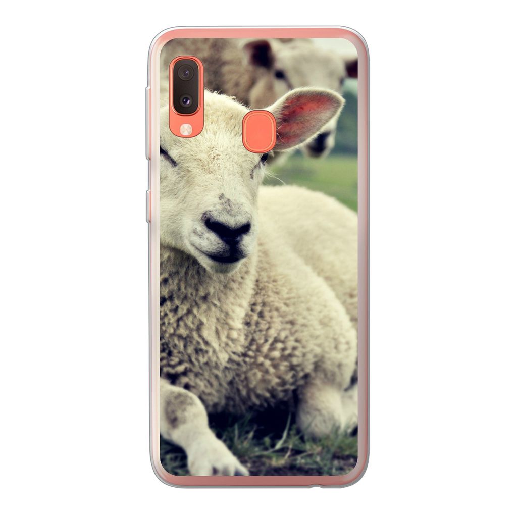 MuchoWow Handyhülle Schutzhülle Hülle für Samsung Galaxy A20e Schaf - Lamm - Gras Silikon Softcase Handy Hülle - Abdeckung