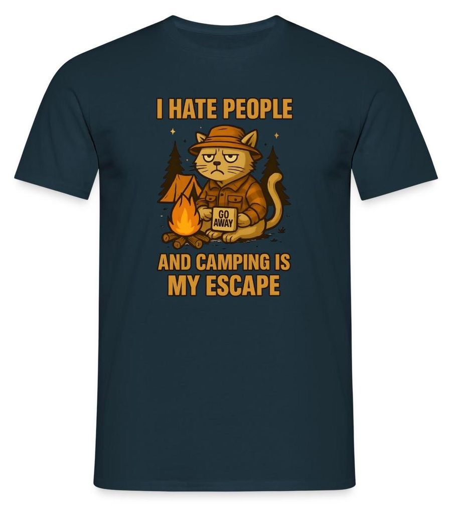 Spreadshirt I Hate People Camping Is My Escape | Katze Camping Männer T-Shirt, 4XL, Navy