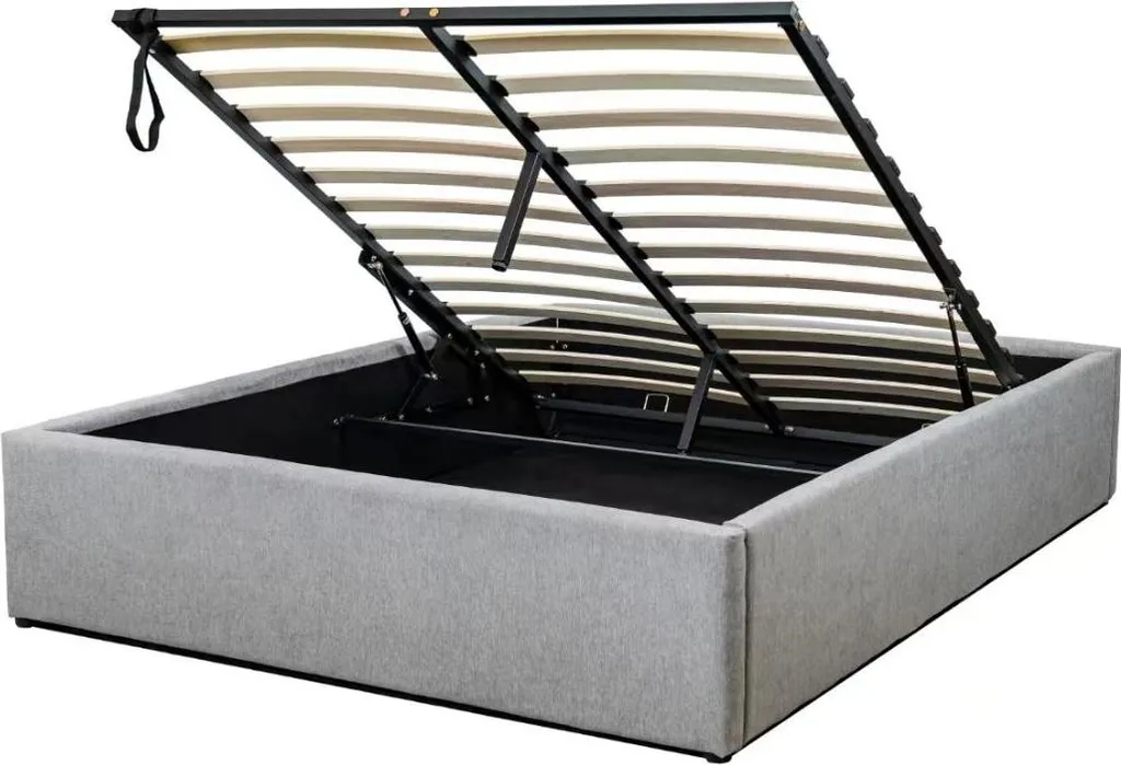 CALICOSY Lit coffre 140x190 cm en tissu gris ALBA avec sommier relevable
