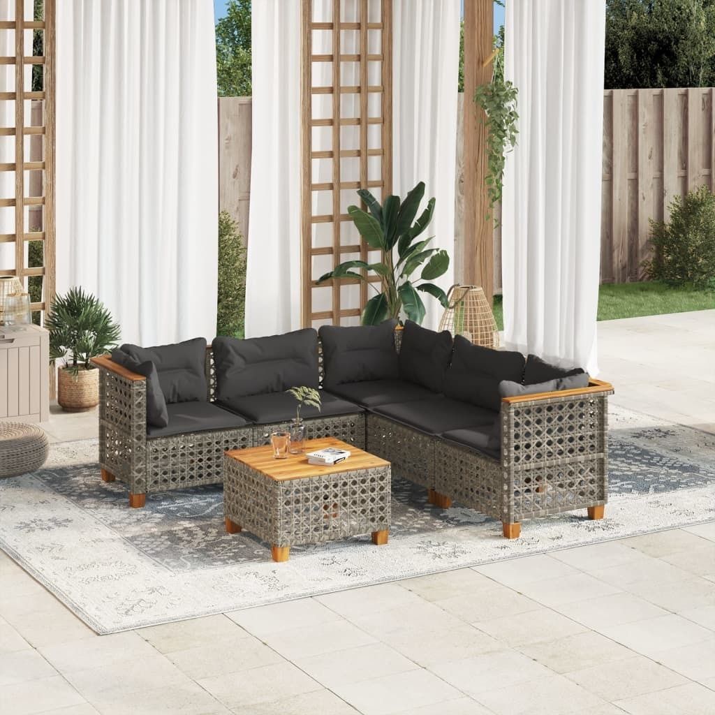 Maison Exclusive - 6-tlg. Garten-Sofagarnitur mit Kissen Grau Poly Rattan