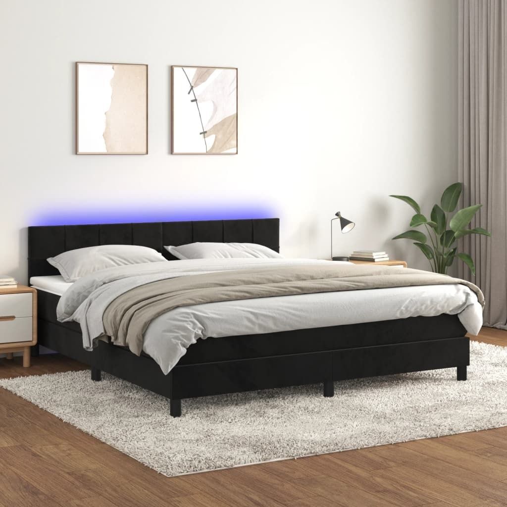 The Living Store Boxspringbett mit Matratze & LED Schwarz 180x200 cm Samt