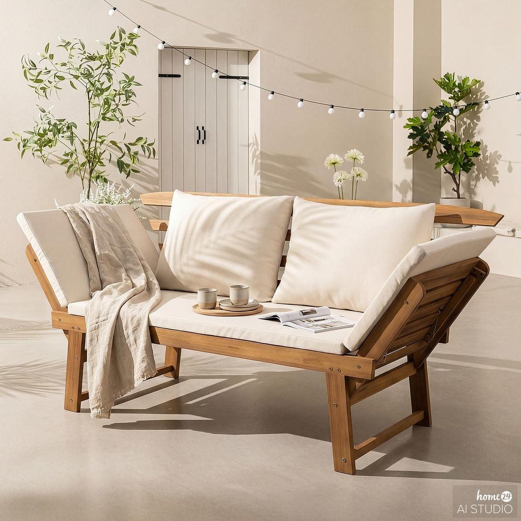 home24 Massive Gartenbank - Akazie Massiv / Webstoff Produktbild 