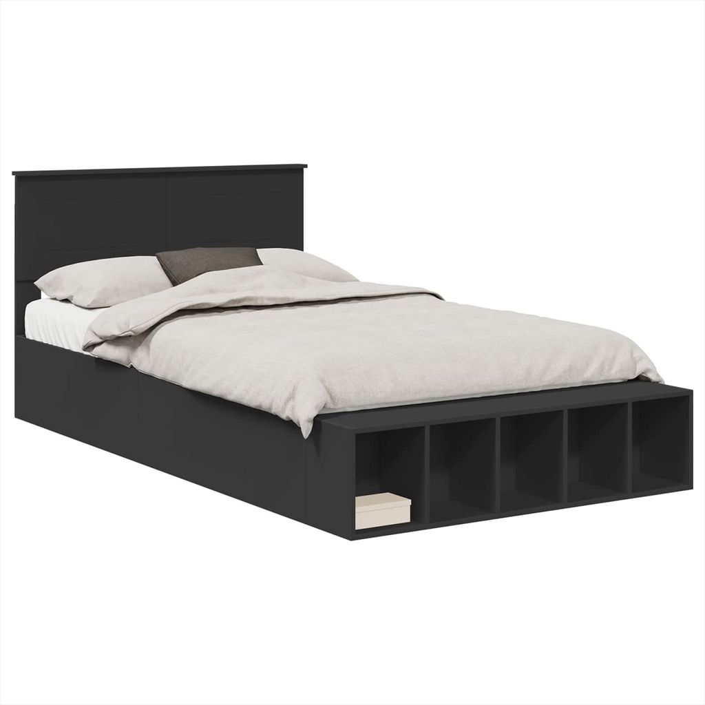 Bettrahmen mit Regal Schwarz 135 x 190 cm Holzwerkstoff