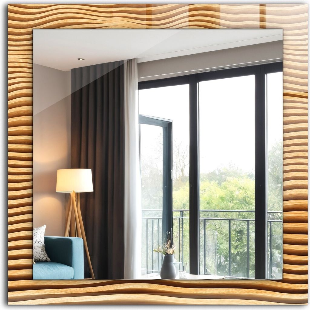Dekorativer Wandspiegel - Bedruckter Spiegel - Motiv - 60x60 cm - Holzwellen