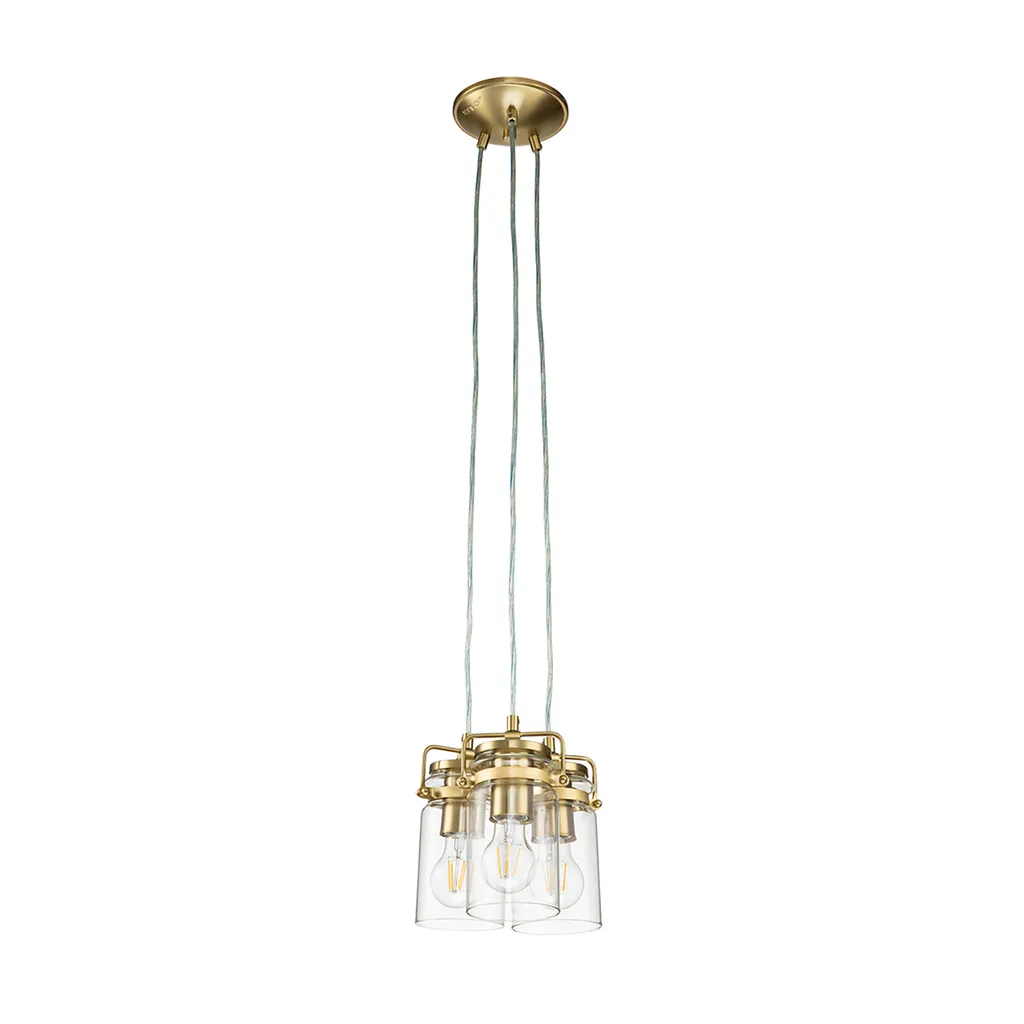 Suspension 3 Lumières Brinley en Laiton et Verre Clair Kichler