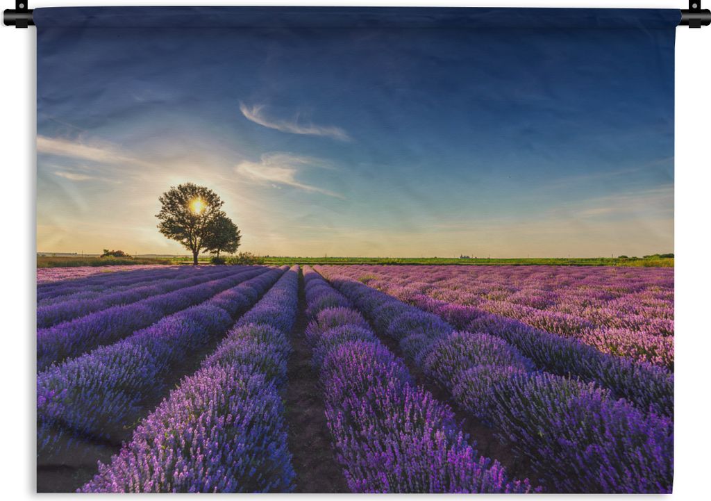 MuchoWow Wandteppich Wandbehang Lavendel - Sonne - Baum - Blumen - Lila 150x112.50 cm Tapisserie Dekoration Wandtuch - Wanddecke - Wandteppiche