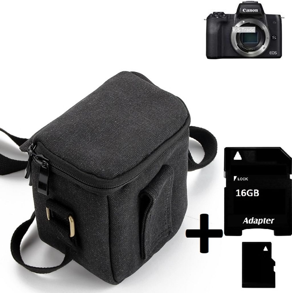 K-S-Trade Umhängetasche kompatibel mit Canon EOS M50 Schulter Tasche Tragetasche Kameratasche Fototasche + 16GB Speicherkarte schwarz Schutzhülle