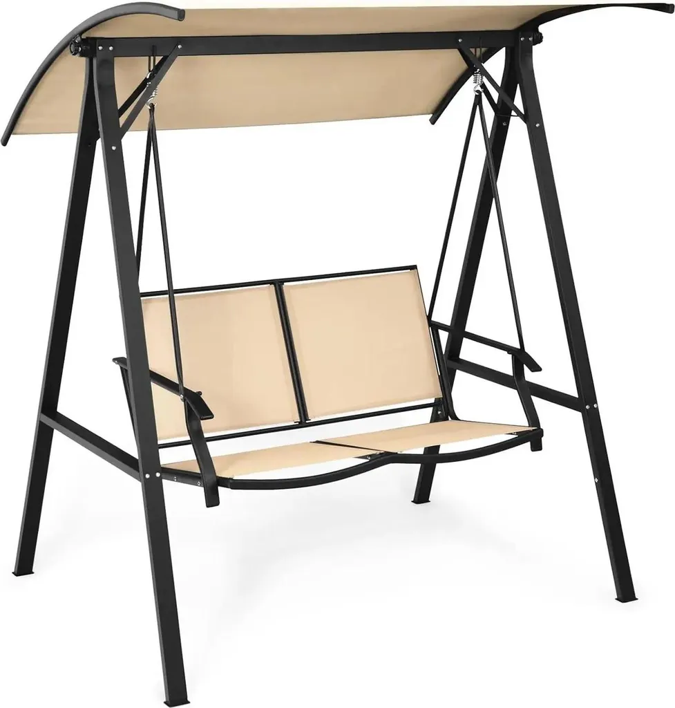 Balançoire de jardin avec toit ajustable et banc 2 places beige chic