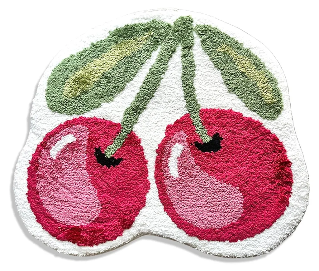 Tapis de bain cerise 50x60 cm moelleux et tapis de douche antidérapant