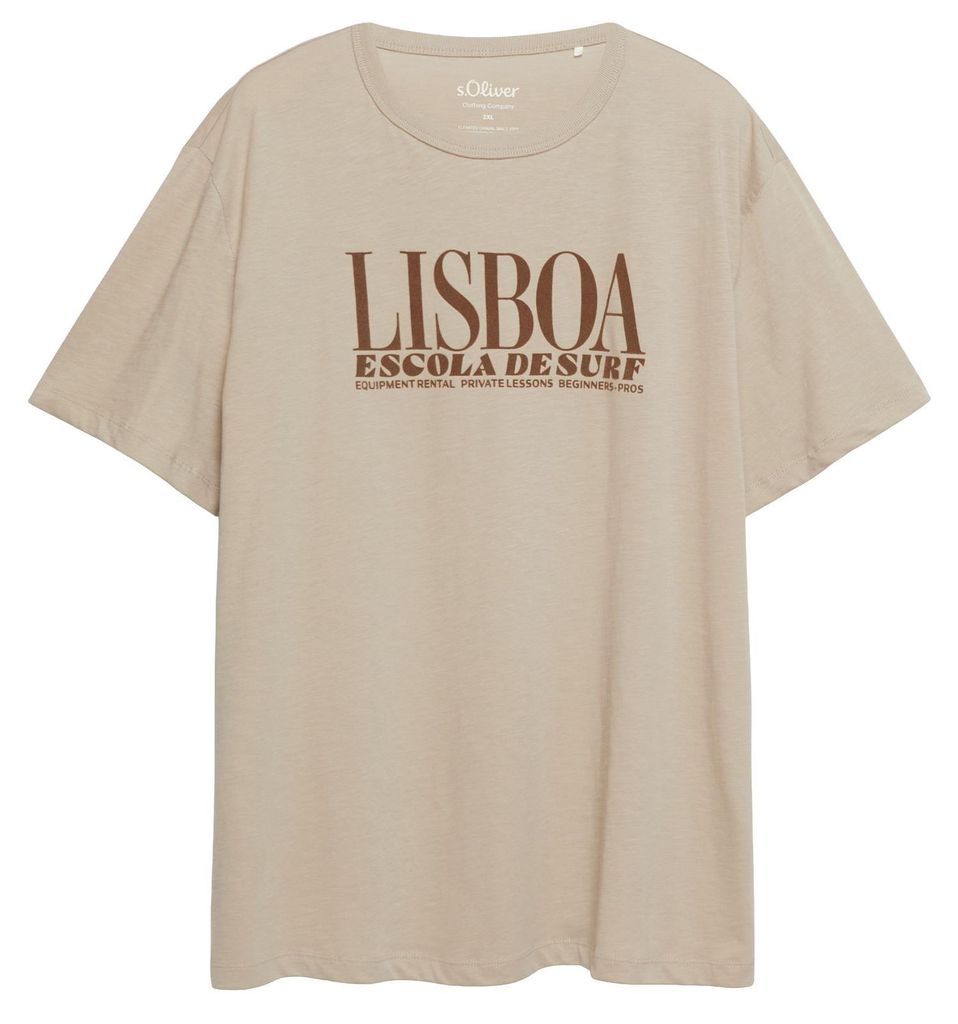 s.Oliver Übergrößen T-Shirt beige Samt-Frontdruck