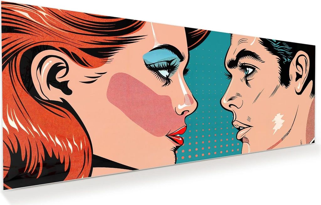 Glasbild 125x50cm in XXL für Wohnzimmer, Schlafzimmer Motiv Pop Art Paar