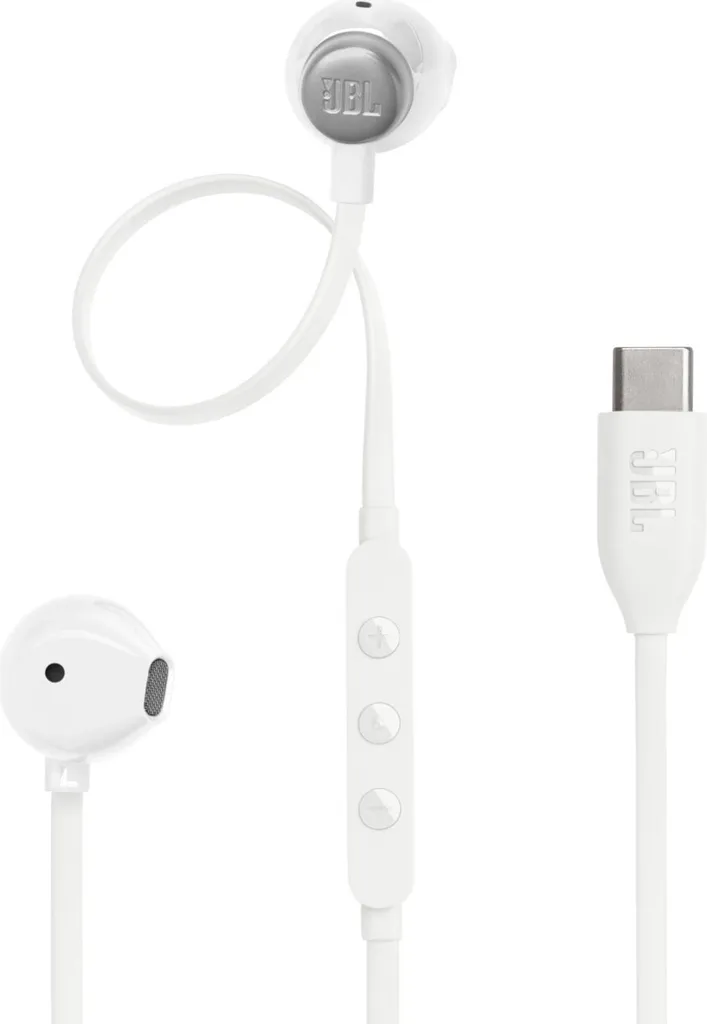 JBL 305C Écouteurs USB-C Blancs - Plus de Batterie ? Passez au Filaire