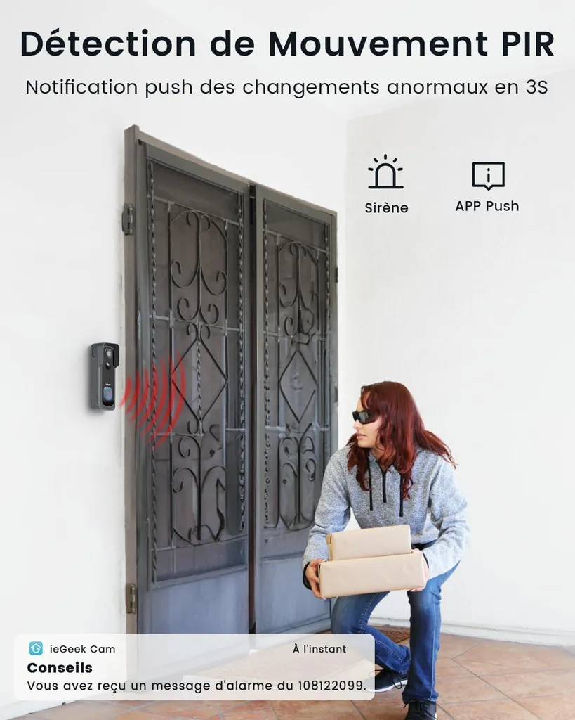 Sonnette connectée 2K étanche avec audio bidirectionnel et vision nocturne - 5