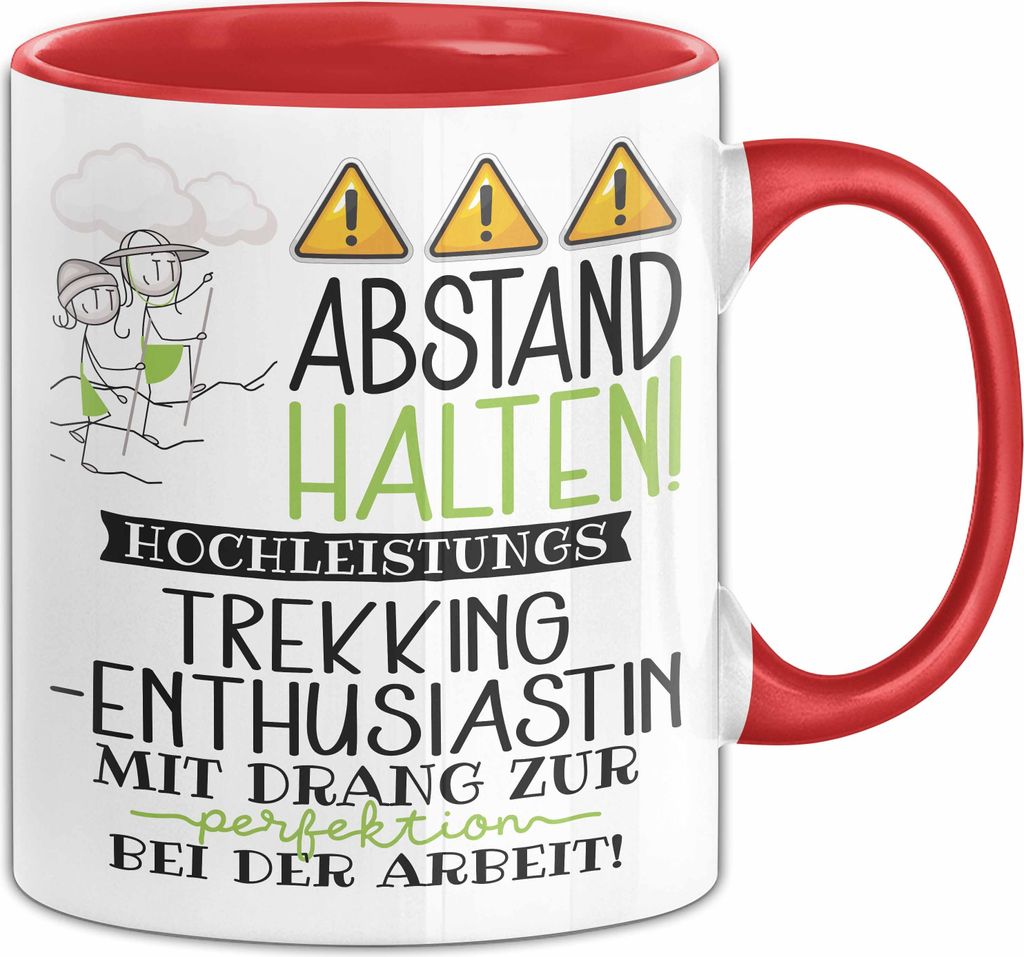 Trekking-Enthusiastin Tasse Geschenk Lustig Abstand Halten Hochleistungs-Trekking-Enthusiastin Mit Drang Zur Perfektion Bei Der Arbeit (Rot)