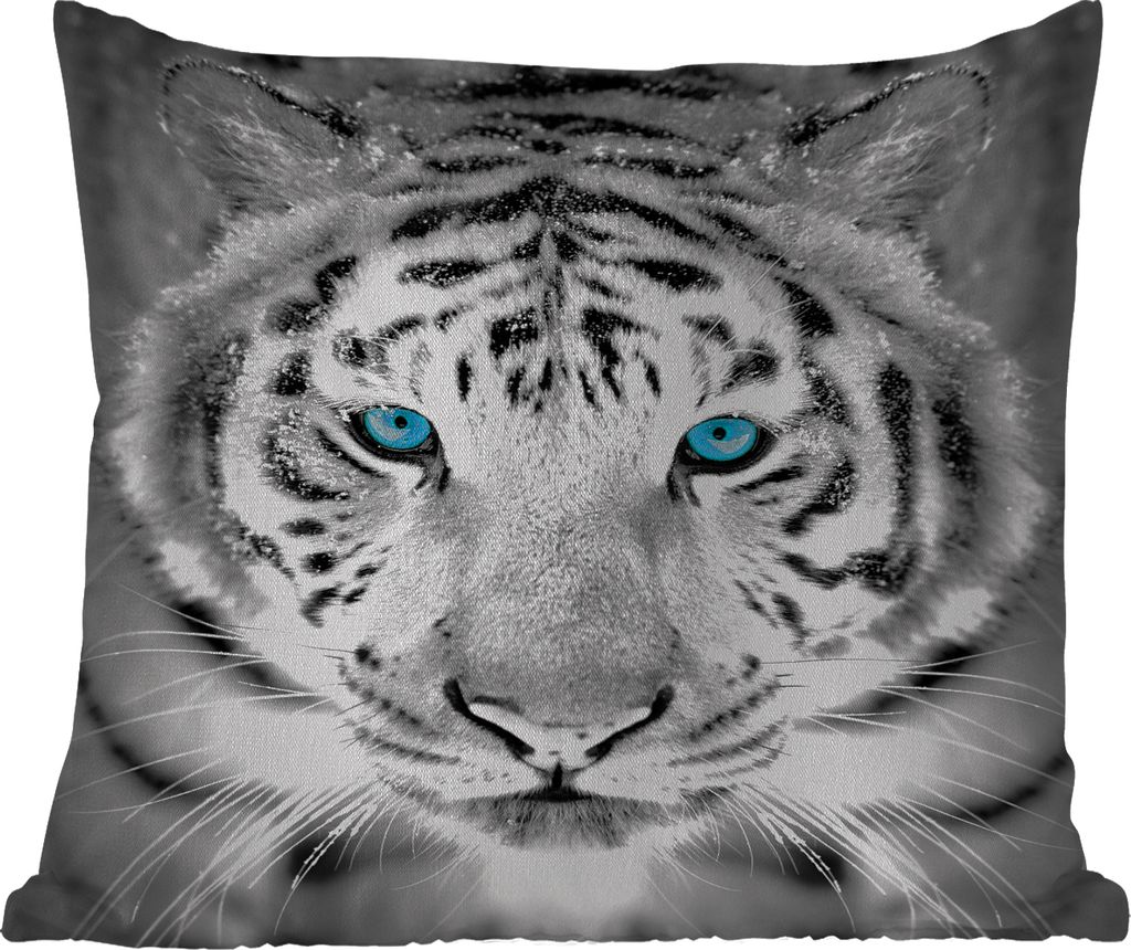 MuchoWow Outdoor Kissen - Tiere - Tiger - Augen - Blau - Schwarz und weiß - 50x50 cm - Wetterfest - Lounge Kissen - Komfortabel - Kissen mit Bild