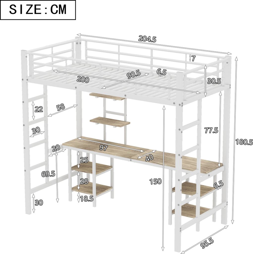 Łóżko piętrowe Flieks 90x200cm z biurkiem i półką, łóżko na Zdjęcie produktu 4