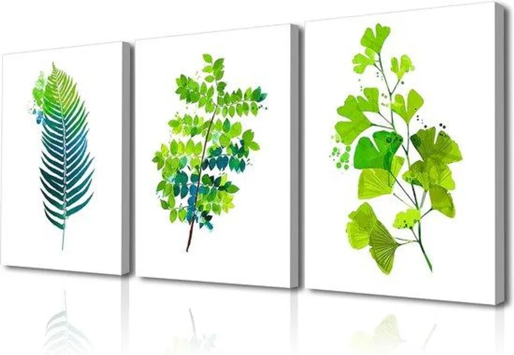 Tableau mural feuilles vertes 3 panneaux 30x40 cm toile décoration moderne