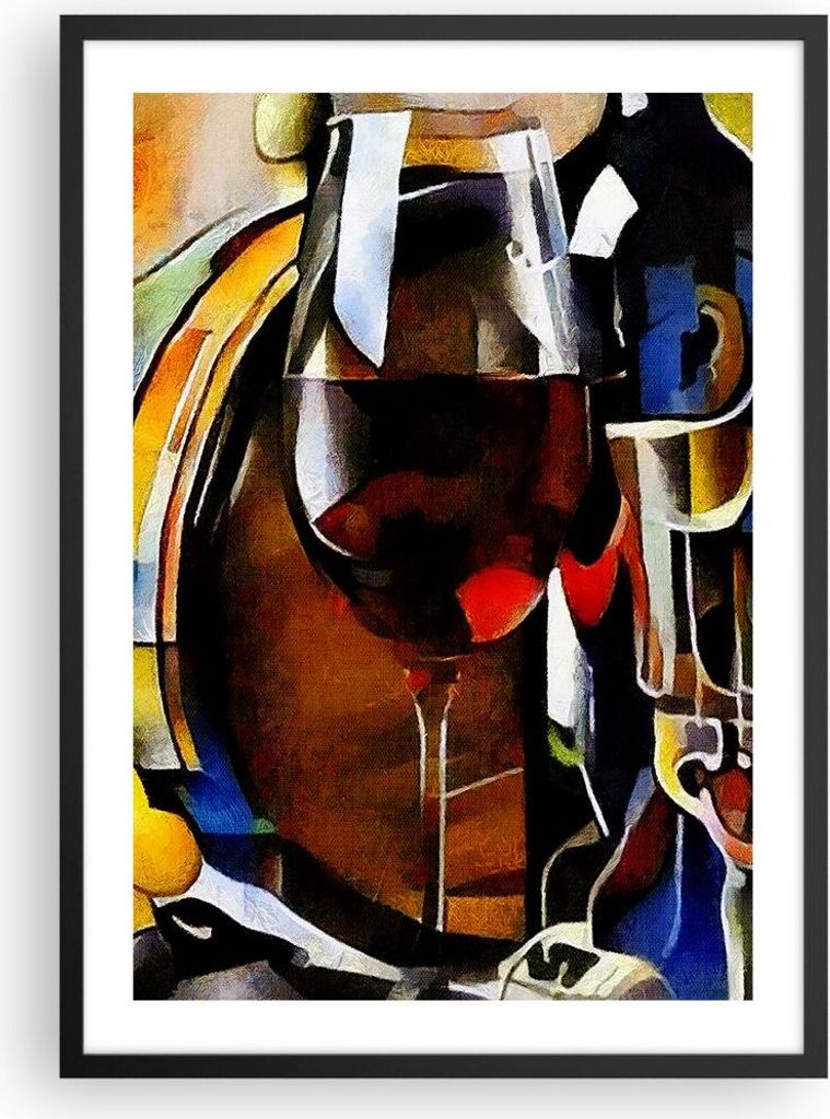 Gerahmtes Poster - Schwarzer Rahmen - Wein Abstraktion - 50x70 cm - Wand Bild - Wanddeko - Wandbilder - Kunstposter - Wandposter - Bilderrahmen - B...