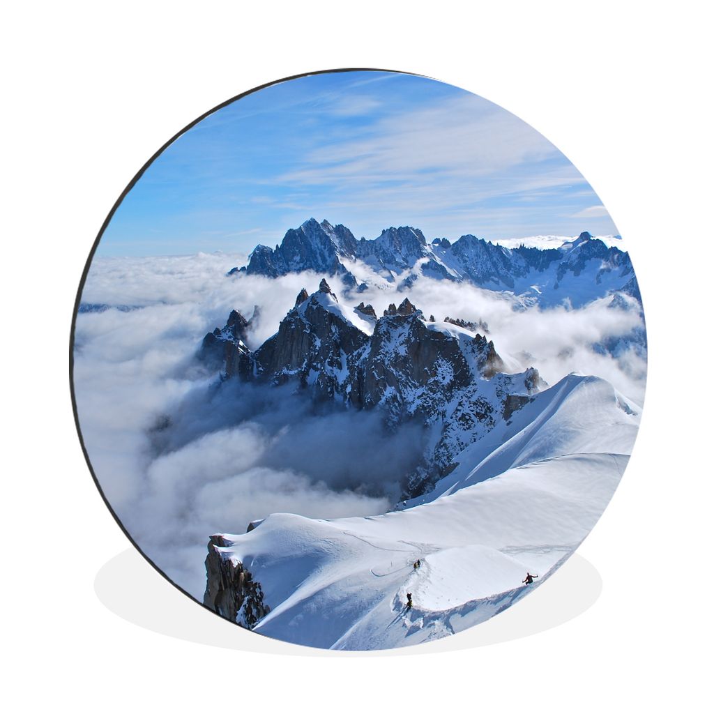 MuchoWow Aluminium Wandkreis Der herrliche Berg Mont Blanc zwischen den Wolken Ø 60 cm Wanddeko Modern Wohnzimmer - Wand Kreis - Wandbild - Schl...