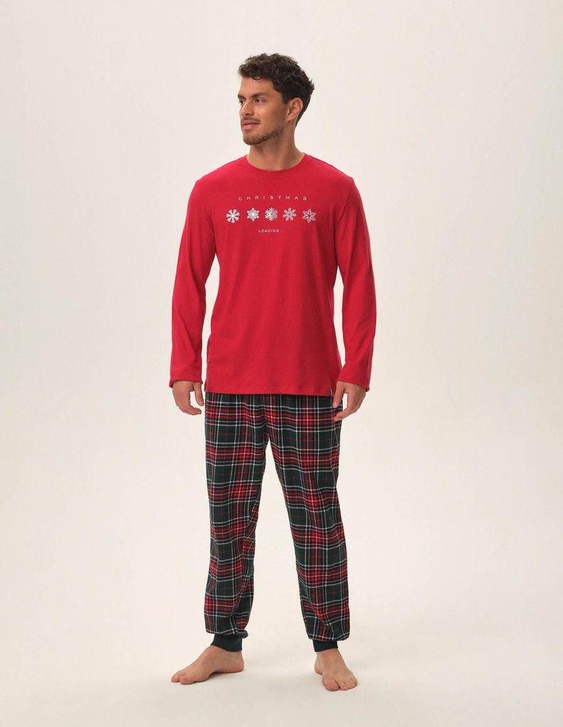 Henderson Herren Pyjama Set - Weiche Baumwolle, Langarmshirt mit Weihnachtsmotiv, Karierte Hose, Bequem und Atmungsaktiv, Perfekt für Herbst Winte...