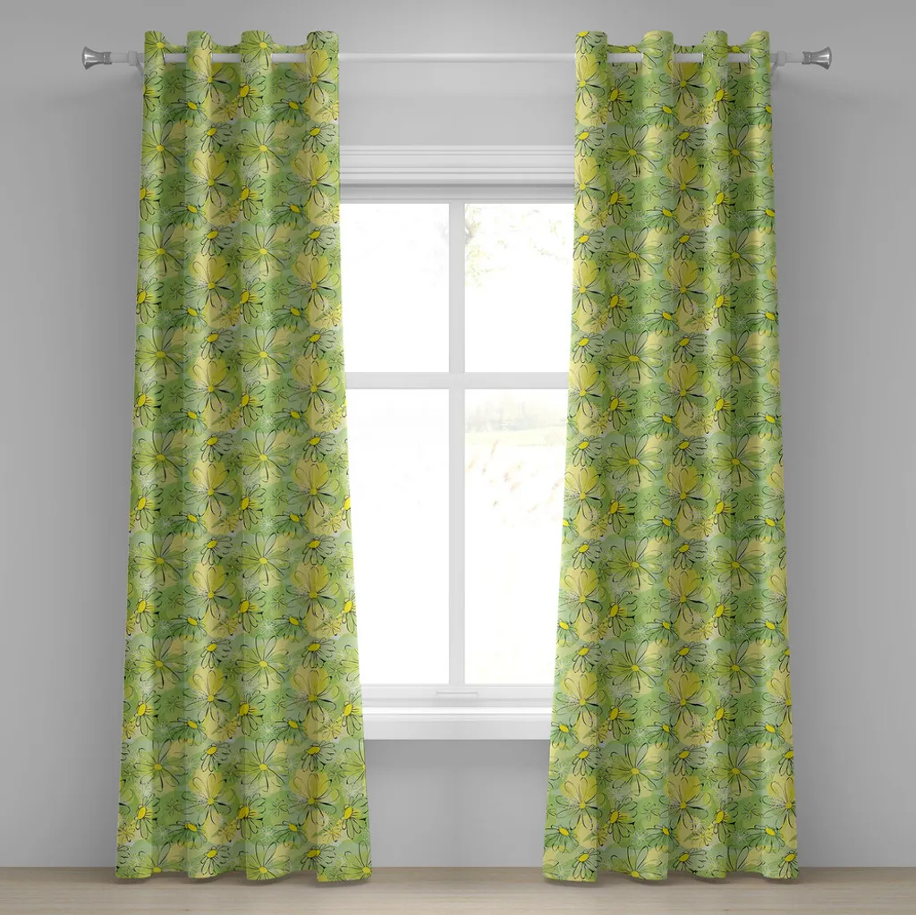 Rideau marguerites vert pomme 280x175 cm avec finition œillets robustes