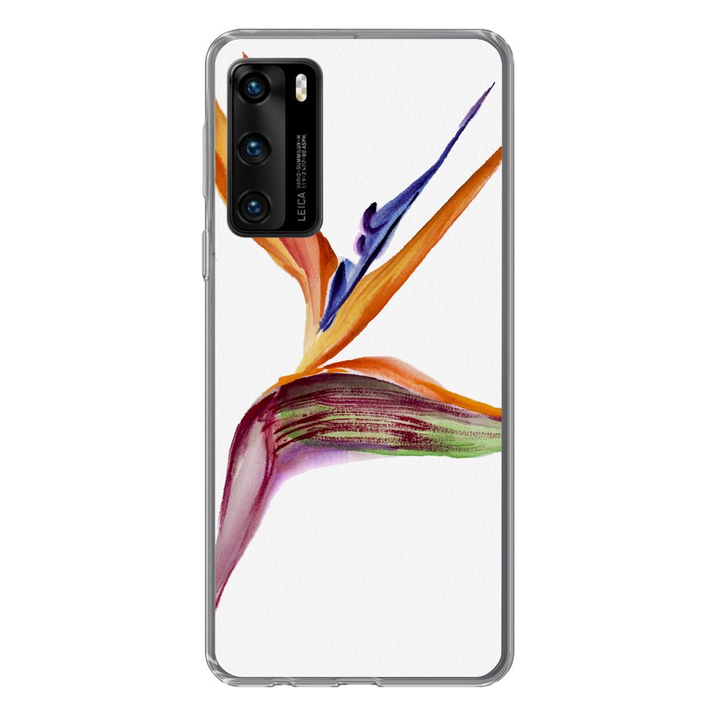 MuchoWow Handyhülle Schutzhülle Hülle für Huawei P40 Strelitzia - Aquarell - Blumen Silikon Softcase Handy Hülle - Handytasche